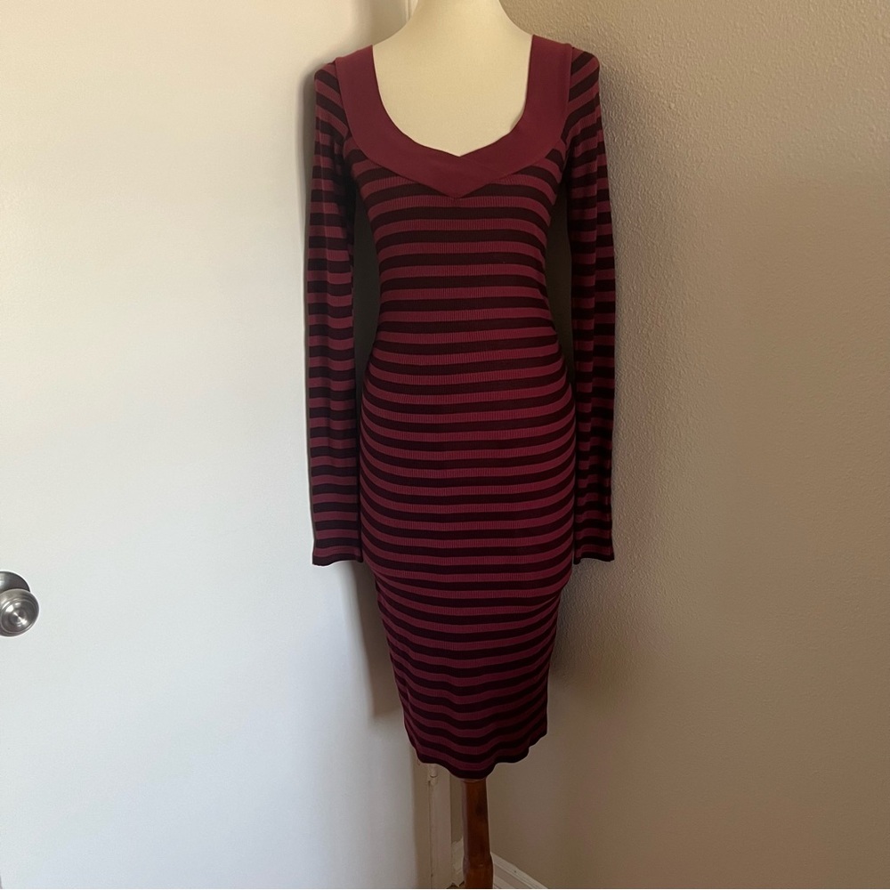 Maroon Red Stripe Fitted Dress